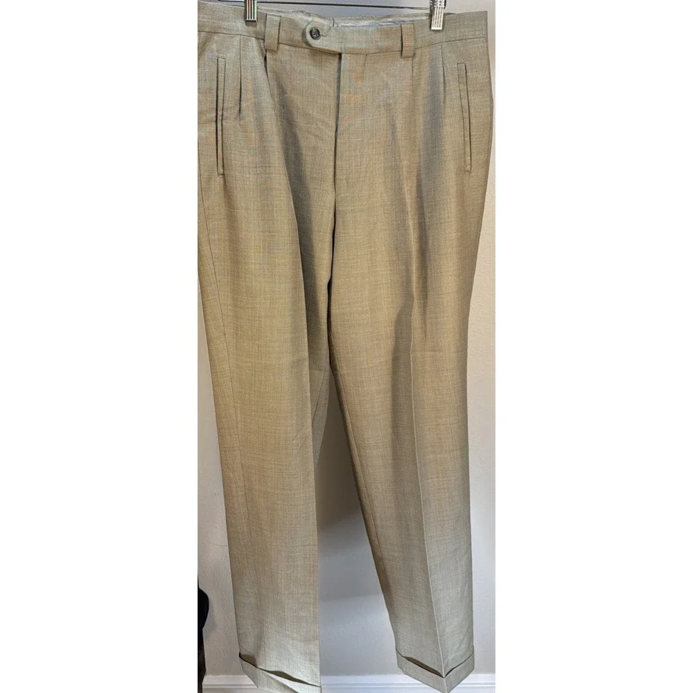 CESARANI Italy Vintage Men Pleated Dress Pants Slacks Trouser Tan Khaki 36x32
